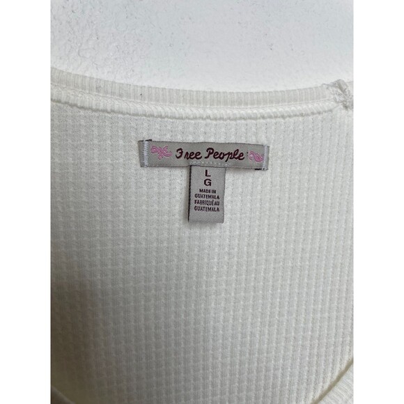 Free People Large Santa Clara Thermal Top Alabaster Ivory Waffle Knit V-Neck NWT - Picture 9 of 16